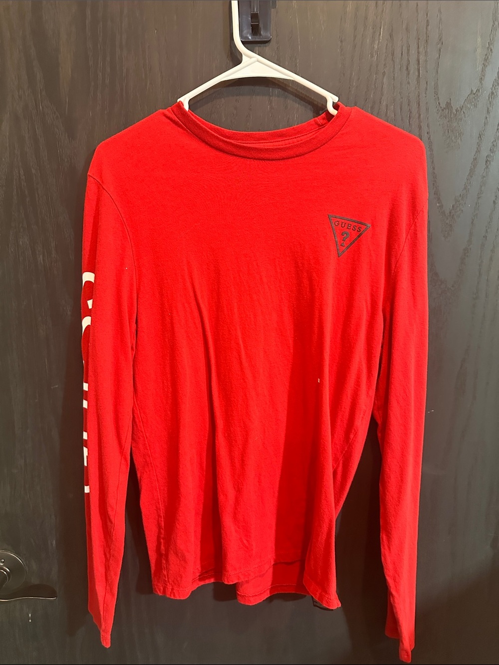 Guess Red Long Sleeve Shirt with White Sleeve Branding